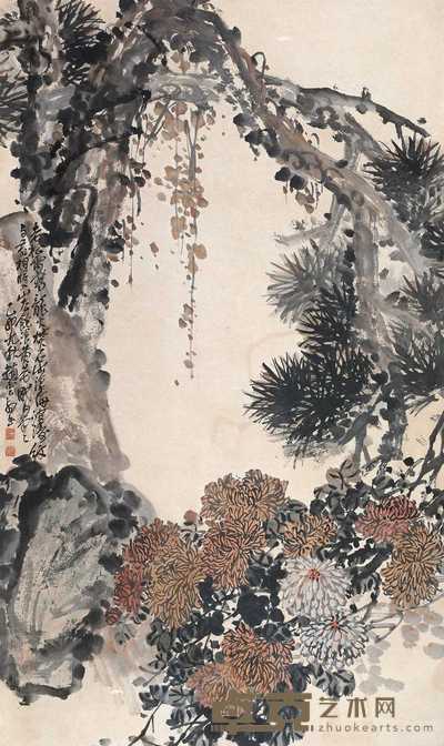 赵云壑 1915年作 松菊图 立轴 158.5×94cm